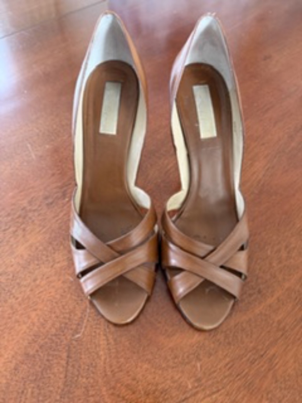 MICHEAL KORS size 10B light brown peep toe - 4 inch wood heel